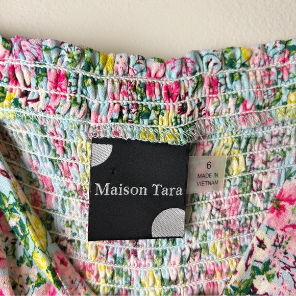 Pastel Floral Multi-Color Milkmaid Cottagecore Sweetheart Neckline Women's Dress - Picture 5 of 6